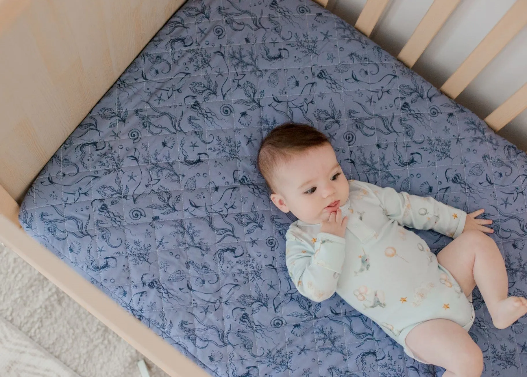 Bambella Designs 2-in-1 Waterproof Cot Sheet & Mattress Protector | Under the Sea
