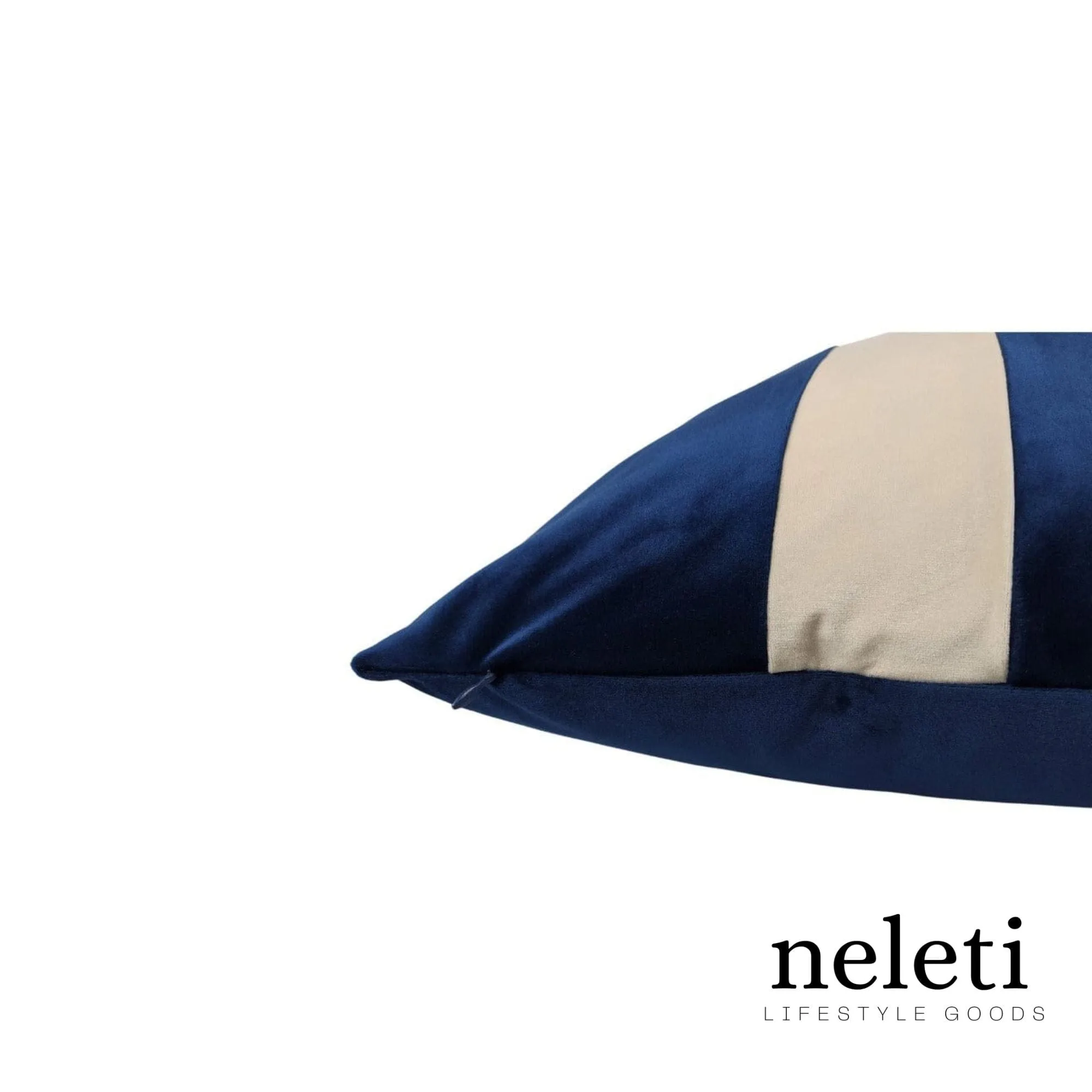 Blue Velvet Accent Pillow with Ivory Stripe: Limited Edition Elegance