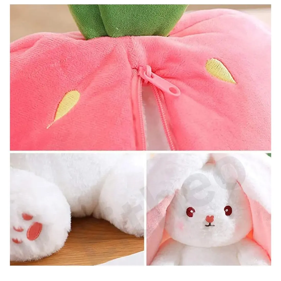 EITHEO Reversible Bunny Stuffed Toy - Soft Strawberry Bunny Plush – Cute Plushies Gift for Girls & Kids – Versatile Soft Rabbit Toy, Pillow (35 cm)