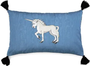 Medieval Unicorn, embroidery on vintage moire fabric