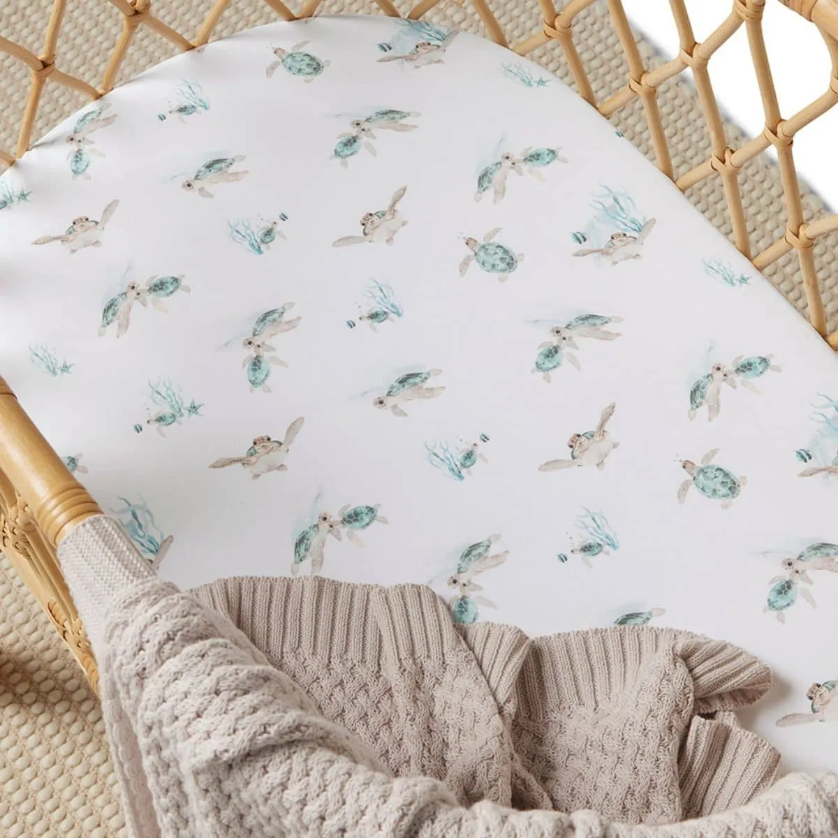 Snuggle Hunny Fitted Bassinet Sheet and Change Pad Cover - Turtle Organic