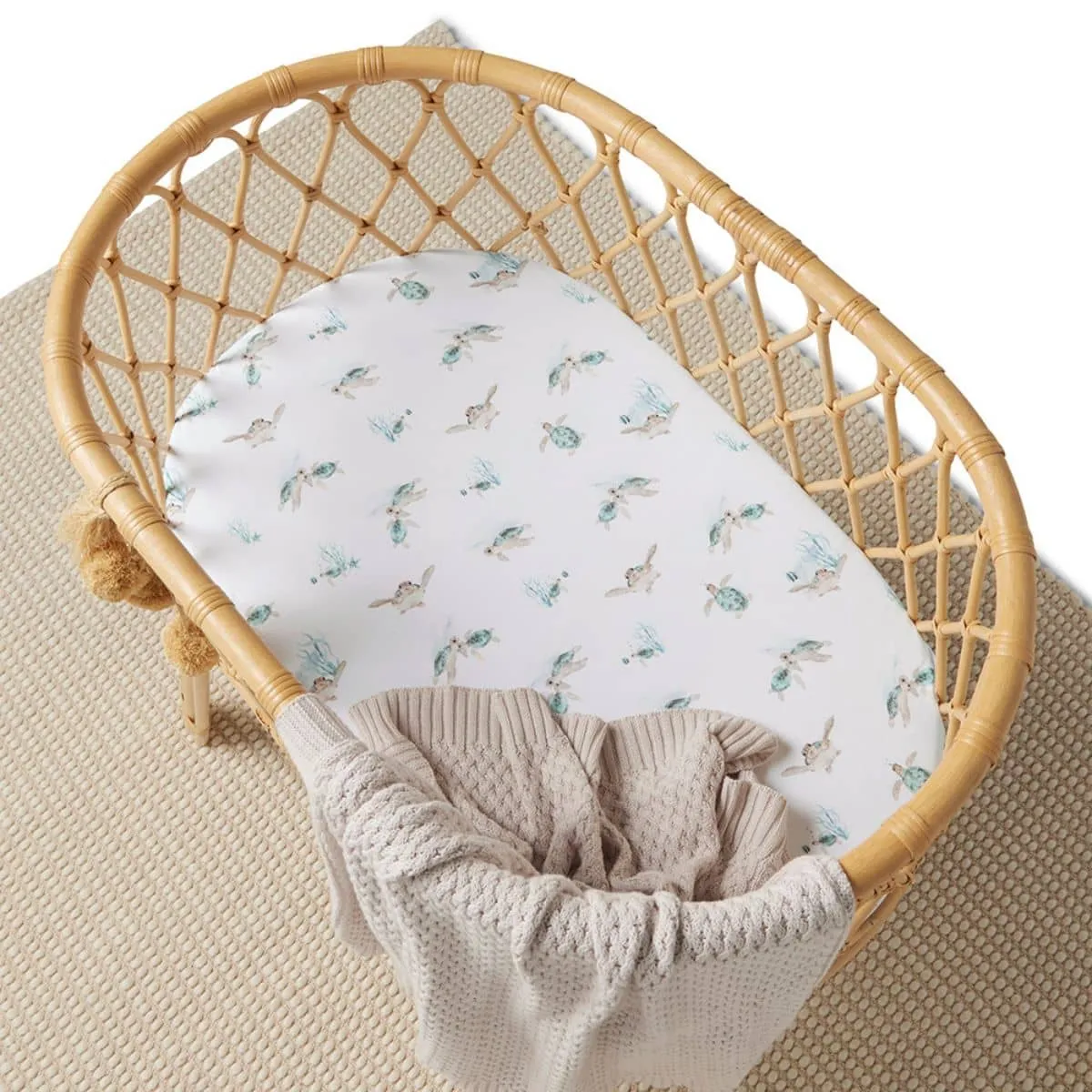 Snuggle Hunny Fitted Bassinet Sheet and Change Pad Cover - Turtle Organic